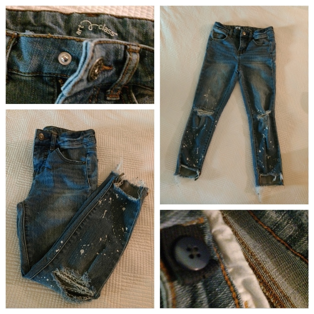 Cropped Hi-Lo Distressed Denim